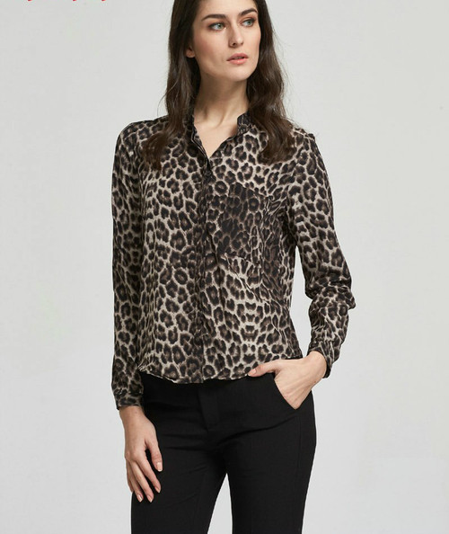 Fashion Women Elegant Sexy Leopard Print Chiffon Blouses Vintage Collar ...