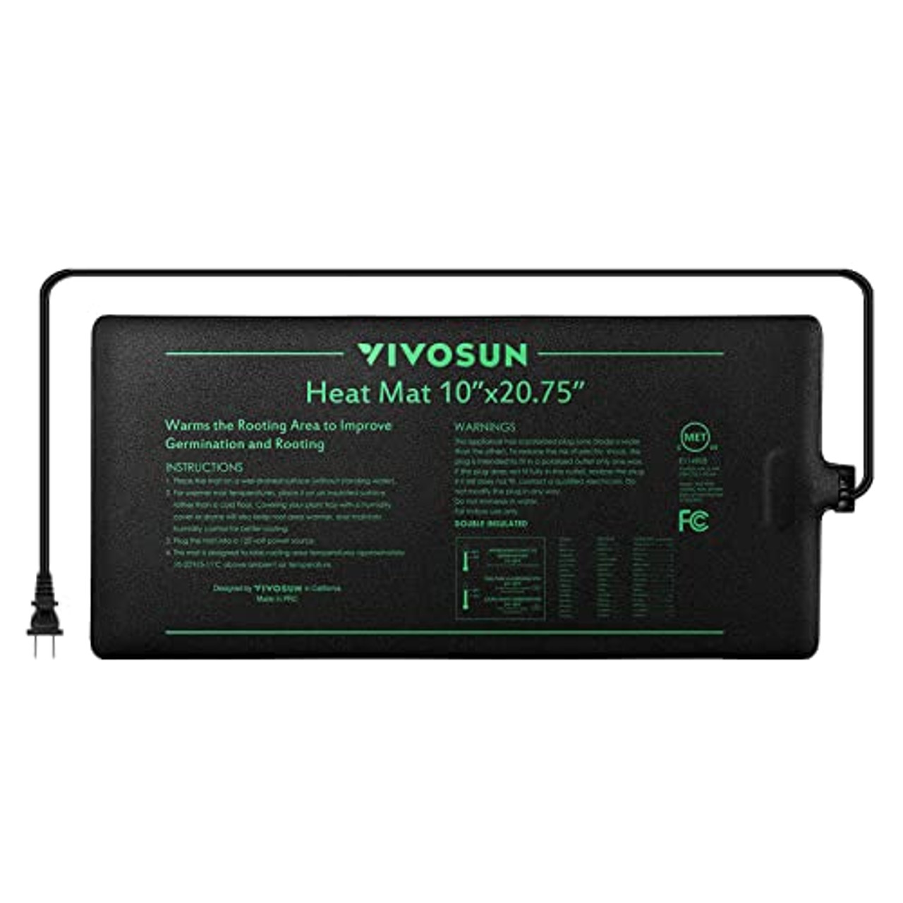 VIVOSUN Durable Waterproof Seedling Heat Mat Warm Hydroponic Heating Pad  10 x 20.75 MET Standard