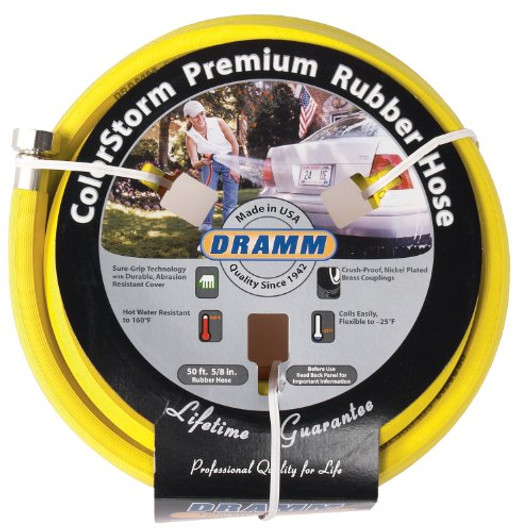 Dramm 17003 Rubber Garden Hose, 5/8"x50', Yellow