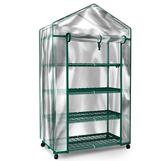 Home-Complete Mini Greenhouse-4-Tier Indoor Outdoor Sturdy Portable Shelves-Grow Plants, Seedlings, Herbs, or Flowers In Any Season-Gardening Rack, Green