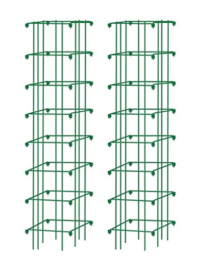 Gardeners Supply CompanySquare Heavy Gauge Extra Tall Easy Fold Tomato Cage | Easy to Assemble Plant Support Cages & Vegetable Garden Stake Fence | 14.25" x 14.25" x 65" - Green (Set of 2)