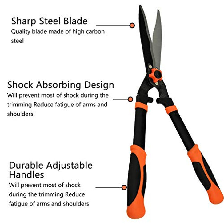 HORTICAN Hedge Shears with Wavy Blade and Steel Handles Manual Hedge Clippers for Trimming Borders, Boxwood, and Tall Bushes