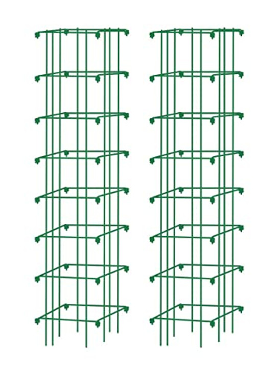 Gardeners Supply CompanySquare Heavy Gauge Extra Tall Easy Fold Tomato Cage | Easy to Assemble Plant Support Cages & Vegetable Garden Stake Fence | 14.25" x 14.25" x 65" - Green (Set of 2)