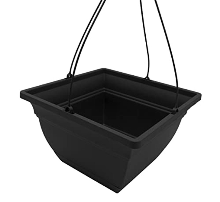 The HC Companies 12 Inch Eclipse Hanging Planter for Indoor Plants - Square Plant Hanging Basket with Removable Saucer, Black