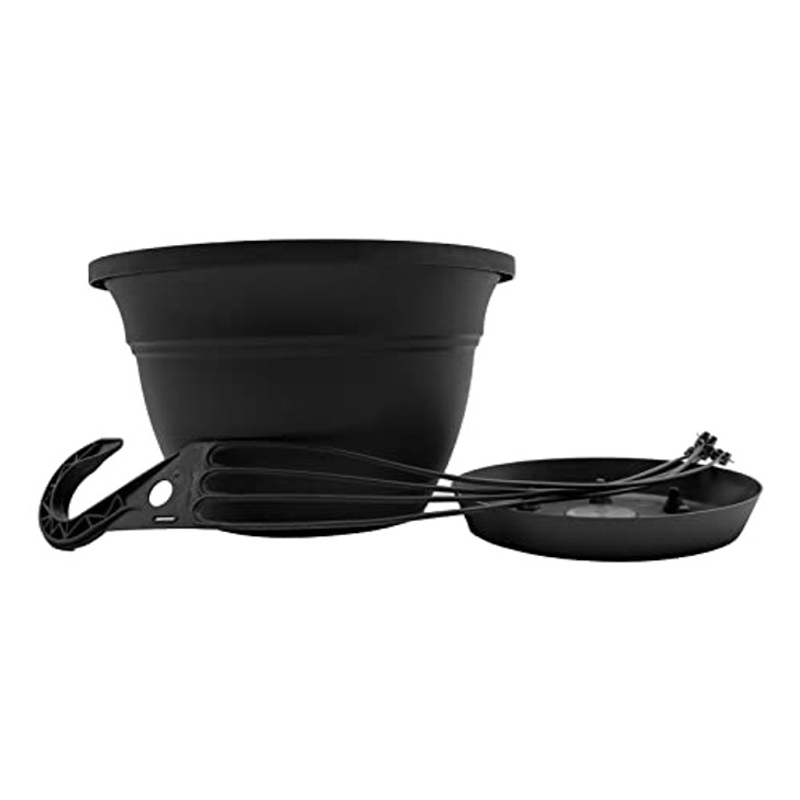 The HC Companies 12 Inch Eclipse Hanging Planter for Indoor Plants - Round Plant Hanging Basket with Removable Saucer, Black