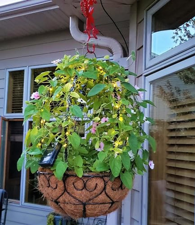 Scroll Trellis Climbing Topiary Frame Hanging Basket Plant Support 18” x 20″ Polypropylene Waterproof Outdoor Lights for Decorative Hanging Pots (1 Pack with Warm White Solar Lights)
