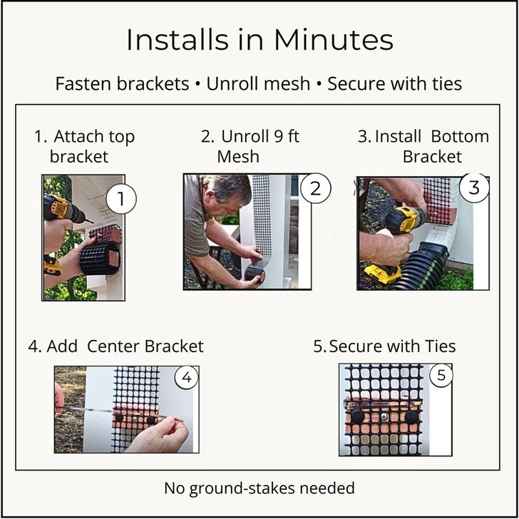 Downspout Trellis 9 ft x 4 in Plant Support That Anchors Wide Climbing Plants, Mounts to Rain Gutters, HDPE Mesh with Mounting Hardware for Clematis and Vines, Scroll Trellis 1-Pack