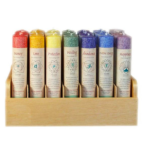 Chakra Meditation Pillar Candles - Full Set of 35 (5 each) with Display Case