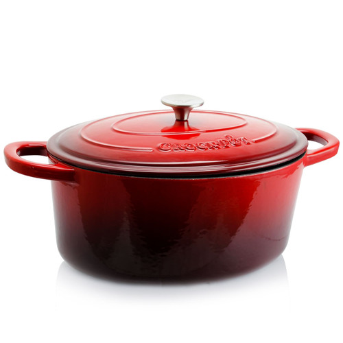 Crock Pot Artisan 7 Quart Oval Enameled Cast Iron Dutch Oven in Scarlet Red D970-69147.02 Crock Pot Artisan 7 Quart Oval Enameled Cast Iron Dutch Oven in Scarlet Red D970-69147.02