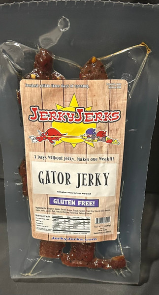 Premium Aligator Jerky from Private Ranches in Louisiana.  Get the Gator before it get you.