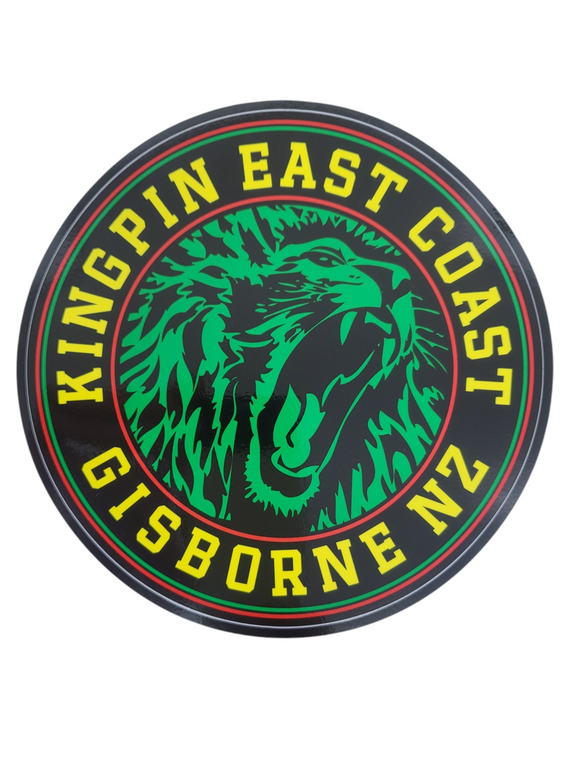 KINGPIN IRON LION STICKER LARGE BLACK / RASTA