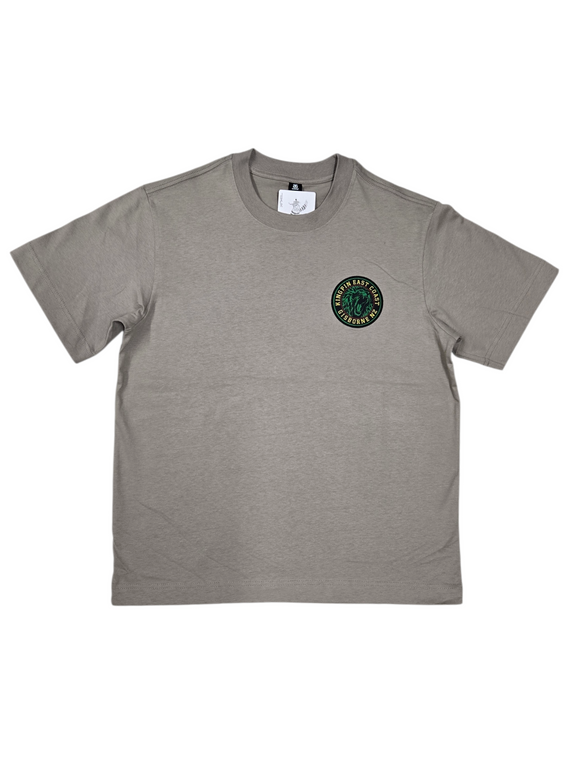 KINGPIN IRON LION WOVEN EMBROIDERED BOX FIT TEE MUSHROOM / RASTA