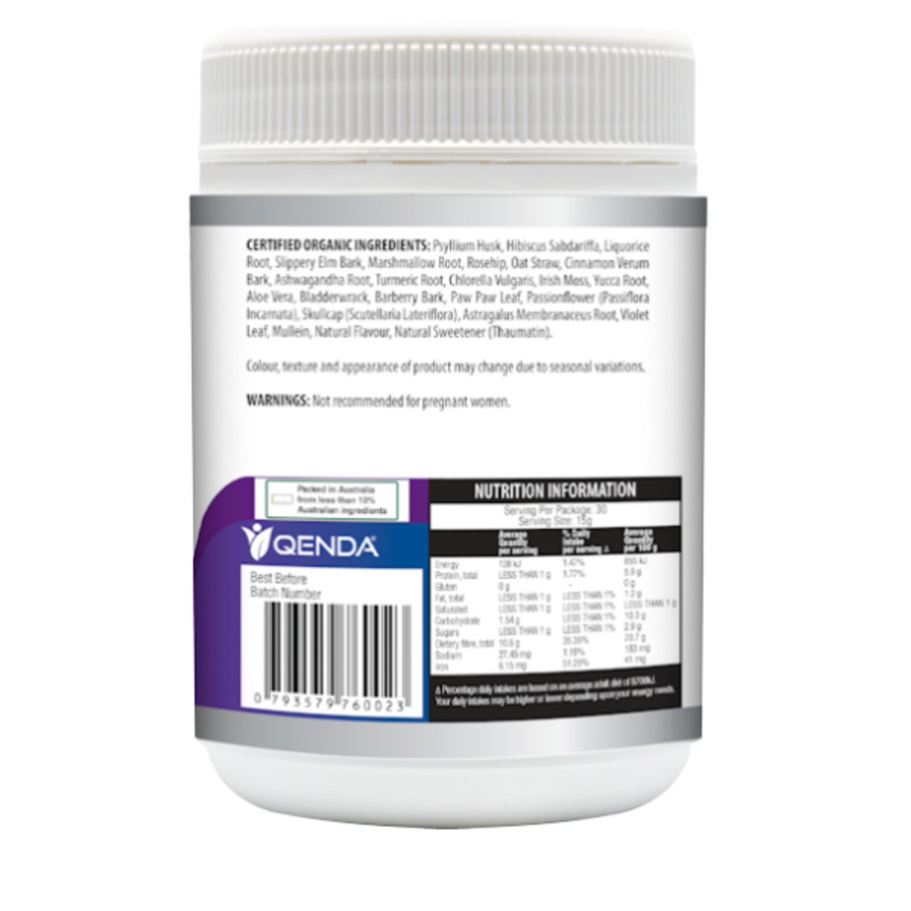Qenda Everyday Fibre Wildberry 450g- Right Side Label