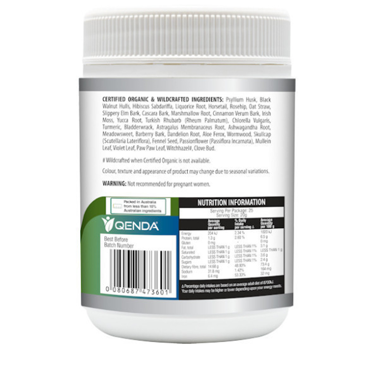 Qenda Ultimate Fibre Original 500g - Right Side of Label