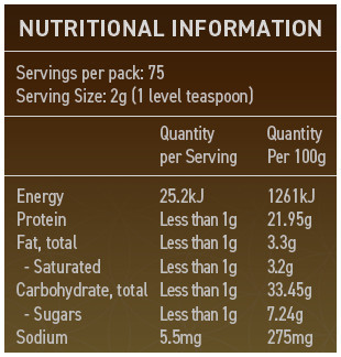 SAYBO Tonic Chai 150g - Nutritional information Panel