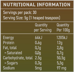 SAYBO Revive 150g - Nutritional information Panel