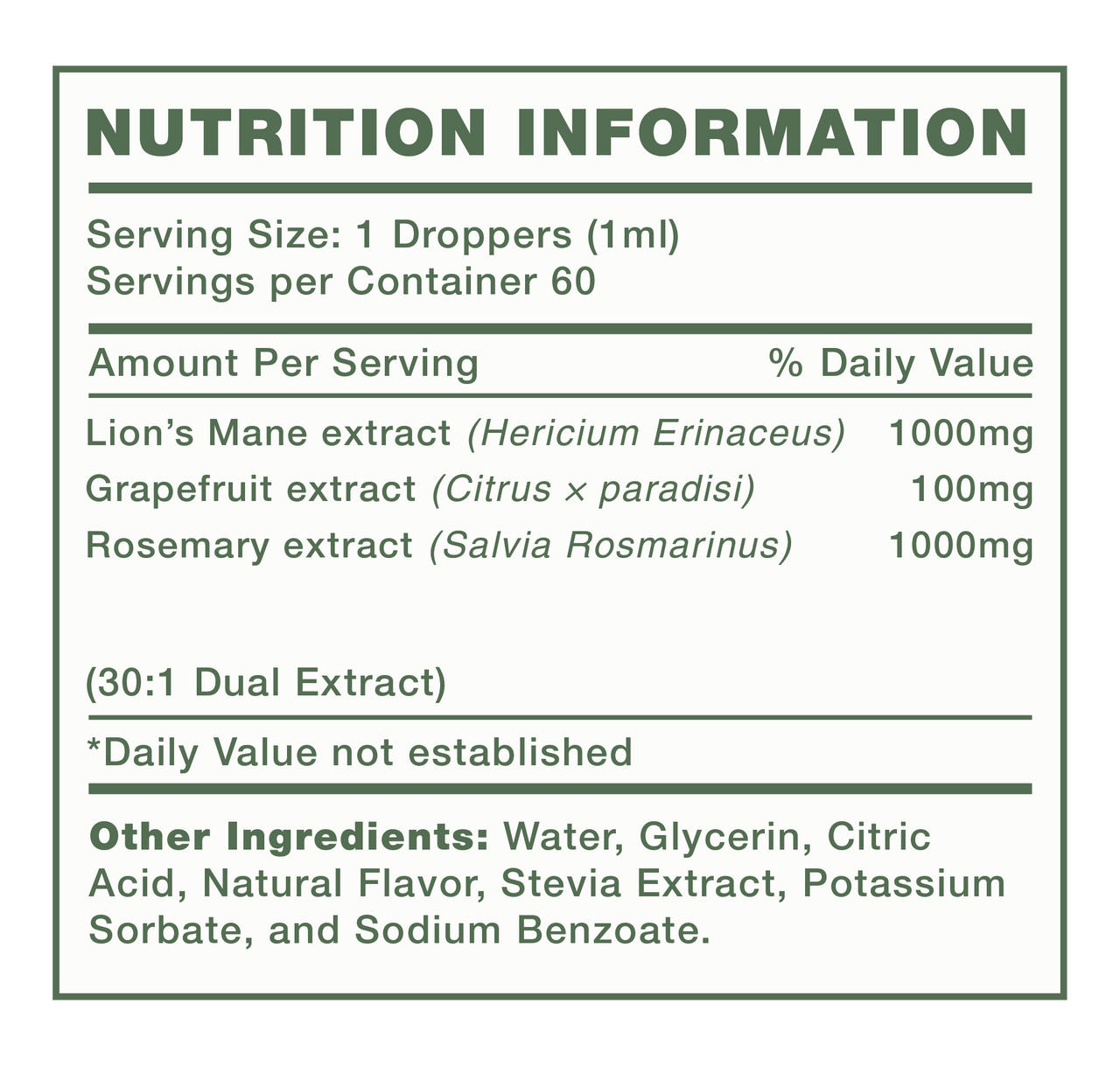 Mushify Brain Boost 60ml - Nutrition Information Panel