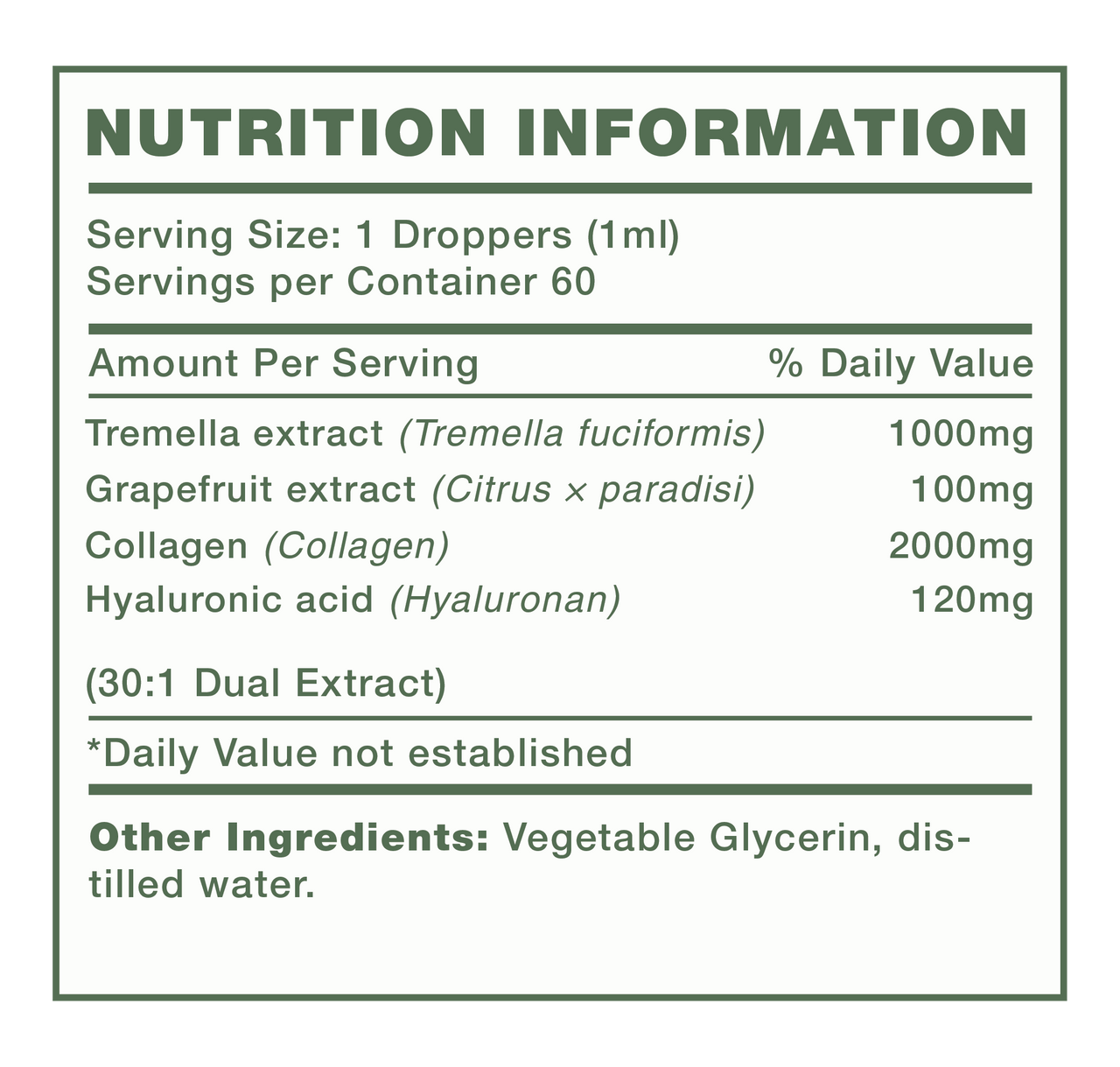 Mushify Skin Assist 60ml - Nutrition Information Panel
