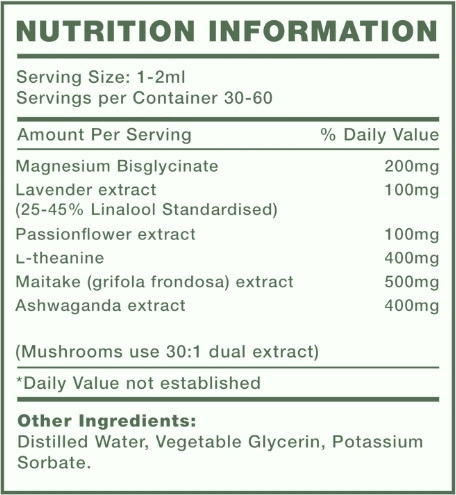 Mushify Sleep Support 60ml - Nutrition Information Panel