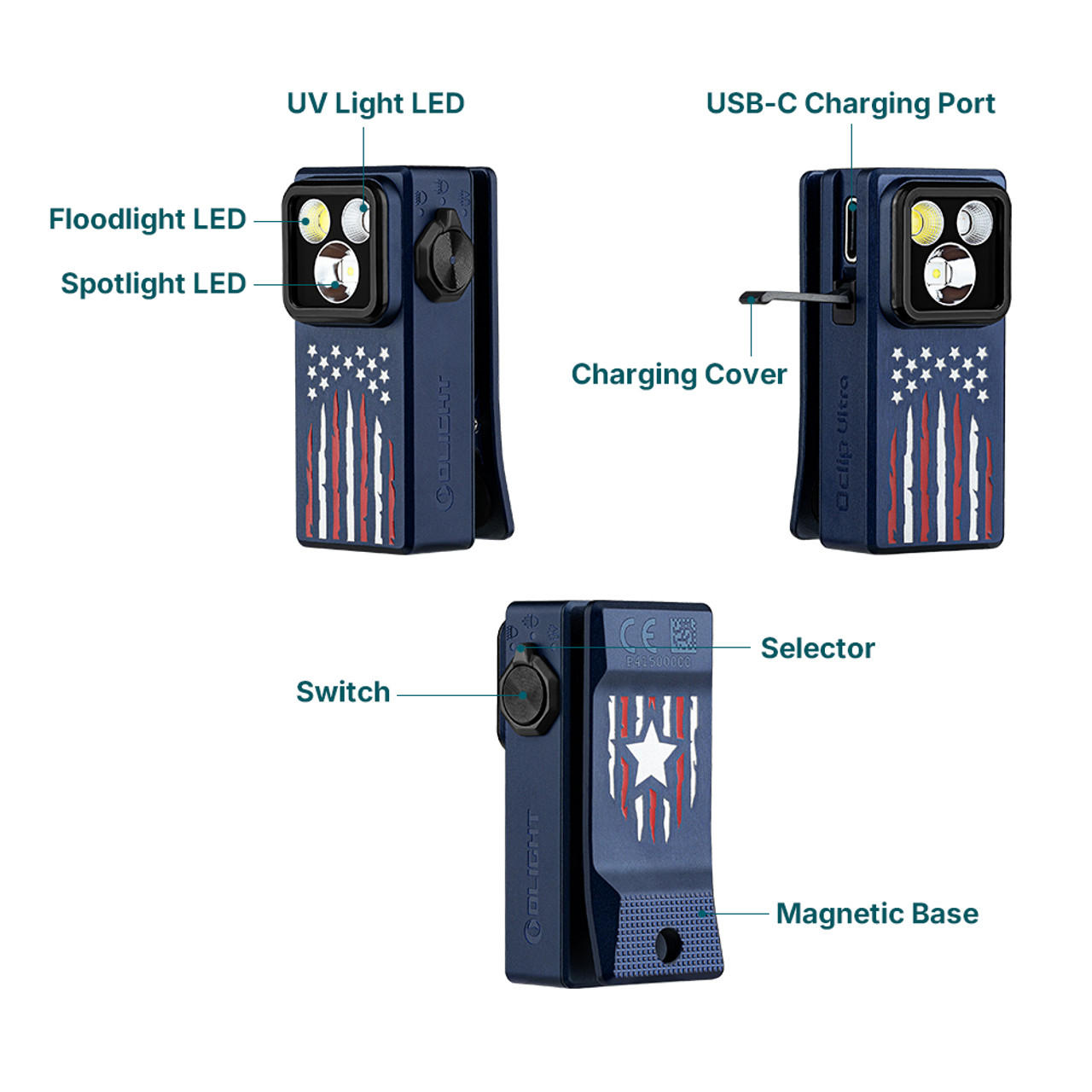Olight Oclip Ultra Stars and Stripes – Flood, Spot & UV EDC