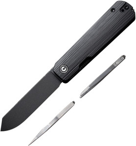 CIVIVI Sendy with integrated stainless steel tweezers and pick partially removed from handle CIVIVI Sendy with integrated stainless steel tweezers and pick partially removed from handle