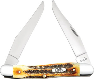 Case Muskrat folding knife with jigged 6.5 BoneStag handle and two polished clip point blades Case Muskrat folding knife with jigged 6.5 BoneStag handle and two polished clip point blades