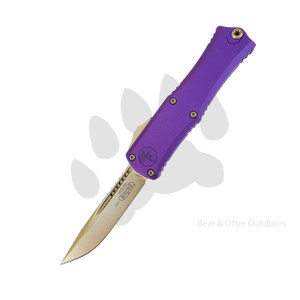 Microtech Hera II Mini knife with stonewashed blade and purple aluminum handle Microtech Hera II Mini knife with stonewashed blade and purple aluminum handle