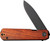 CIVIVI Sendy partially open with Guibourtia wood handle and black stonewashed blade, showing jimping and thumb ramp CIVIVI Sendy partially open with Guibourtia wood handle and black stonewashed blade, showing jimping and thumb ramp