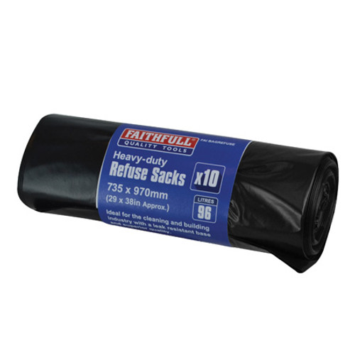 Faithfull Heavy-Duty Refuse Sacks (Roll 10) - Black.