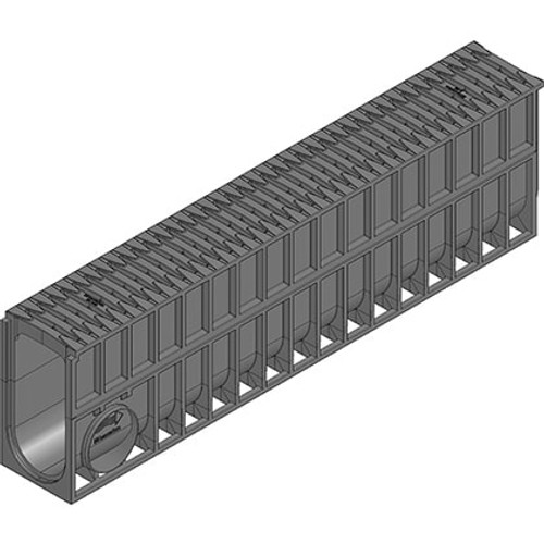 RECYFIX MONOTEC 100 channel drain with FIBRETEC grating. D400 loading. 280mm high channel for large water capacity.