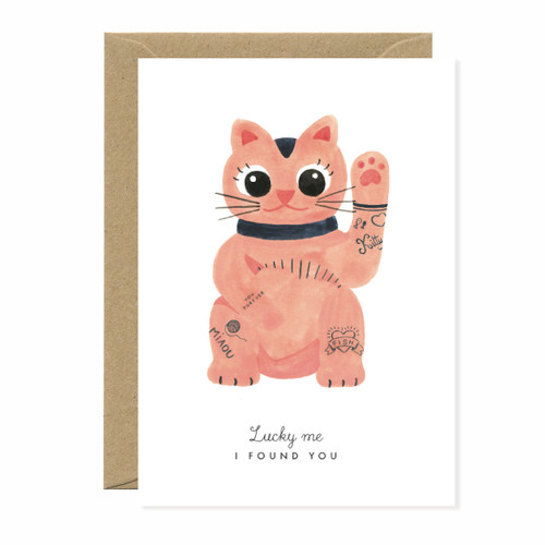 illustrated lucky cat, great for anniversary, etc.