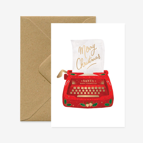 Christmas Typewriter card with brown kraft envelope