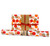 Dottie Red gift wrapping paper features red, orange and gold metallic inks on white wrapping paper.