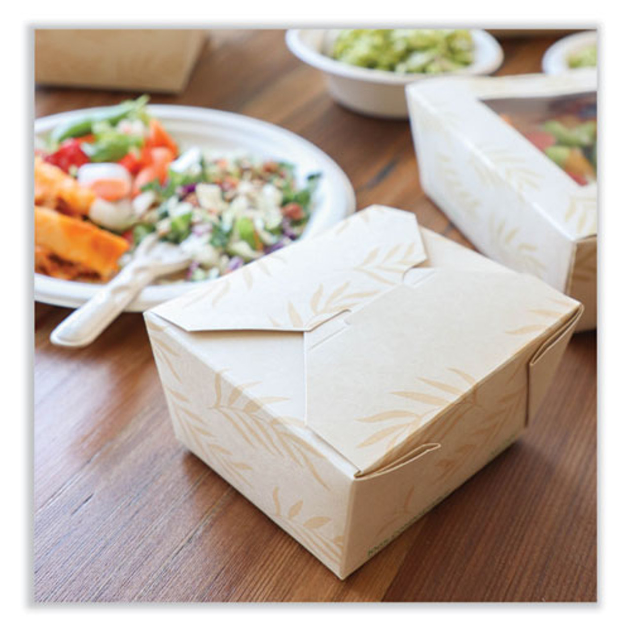 World Centric No Tree Folded Takeout Containers, 95 oz, 6.5 x 8.7 x 3.5, Natural, Sugarcane, 160/Carton