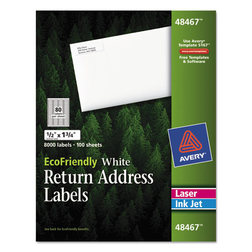 Ecofriendly Mailing Labels, Inkjet/laser Printers, 0.5 X 1.75, White, 80/sheet, 100 Sheets/pack