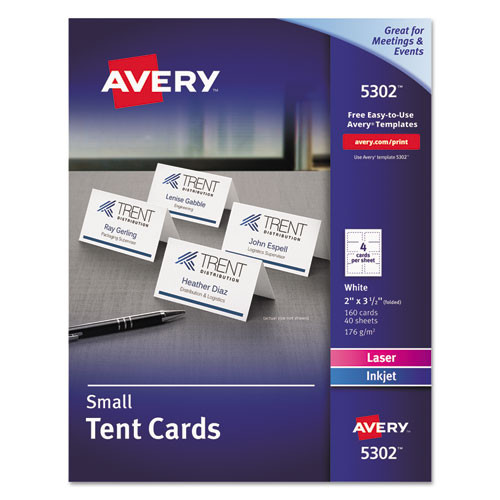 Small Tent Card, White, 3.5 X 2, 4 Cards/sheet, 40 Sheets/pack