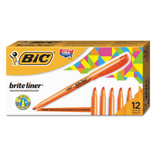 Brite Liner Highlighter, Fluorescent Orange Ink, Chisel Tip, Orange/black Barrel, Dozen