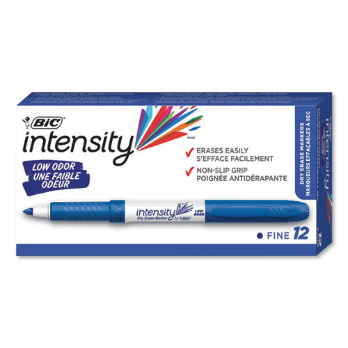 Intensity Low Odor Fine Point Dry Erase Marker, Fine Bullet Tip, Blue, Dozen