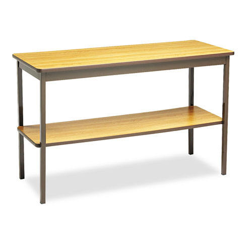 Utility Table With Bottom Shelf, Rectangular, 48w X 18d X 30h, Oak/brown