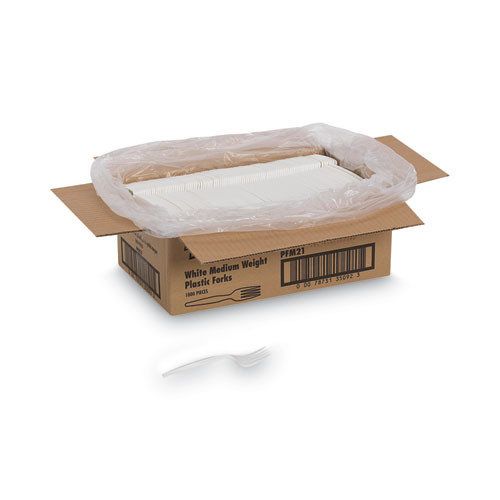 Plastic Cutlery, Mediumweight Forks, White, 1,000/carton