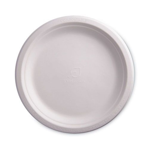 Renewable Molded Fiber Plates, 9" Dia, Natural White, 500/carton