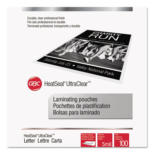 Ultraclear Thermal Laminating Pouches, 5 Mil, 9" X 11.5", Gloss Clear, 100/box - GBC3200654