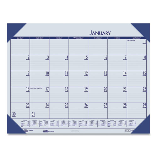 Ecotones Recycled Monthly Desk Pad Calendar, 18.5 X 13, Ocean Blue Sheets/corners, Black Binding, 12-month (jan To Dec): 2024