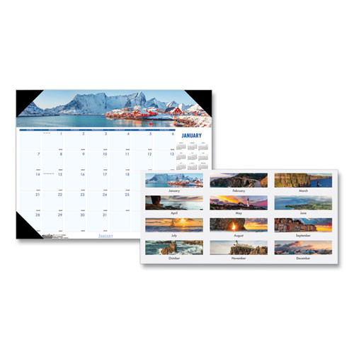 Earthscapes Recycled Monthly Desk Pad Calendar, Coastlines Photos, 22 X 17, Black Binding/corners,12-month (jan-dec): 2025