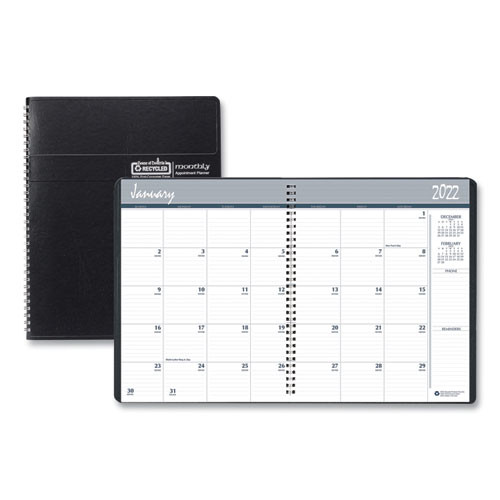 14-month Recycled Ruled Monthly Planner, 11 X 8.5, Black Cover, 14-month: Dec 2024 To Jan 2026