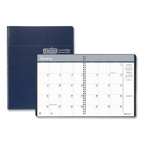 14-month Recycled Ruled Monthly Planner, 11 X 8.5, Blue Cover, 14-month (dec To Jan): 2023 To 2025