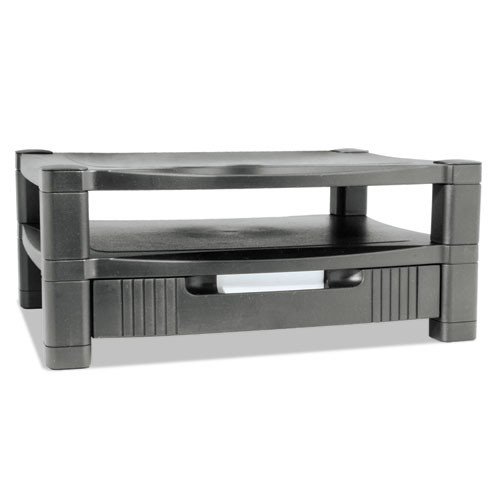 Two-level Monitor Stand, 17" X 13.25" X 3.5" To 7", Black, Supports 50 Lbs