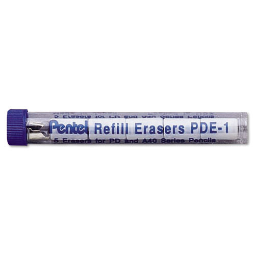 Eraser Refills For Pentel Champ, E-sharp, Jolt, Icy And Quicker Clicker Pencils, Cylindrical Rod, White, 5/tube