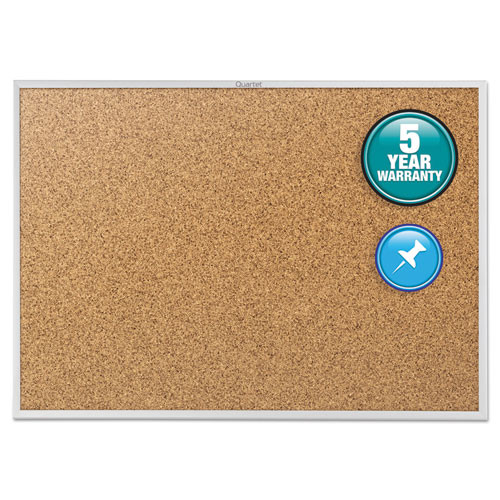 Classic Series Cork Bulletin Board, 36 X 24, Tan Surface, Silver Anodized Aluminum Frame