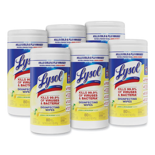 Disinfecting Wipes, 1-ply, 7 X 7.25, Lemon And Lime Blossom, White, 80 Wipes/canister, 6 Canisters/carton